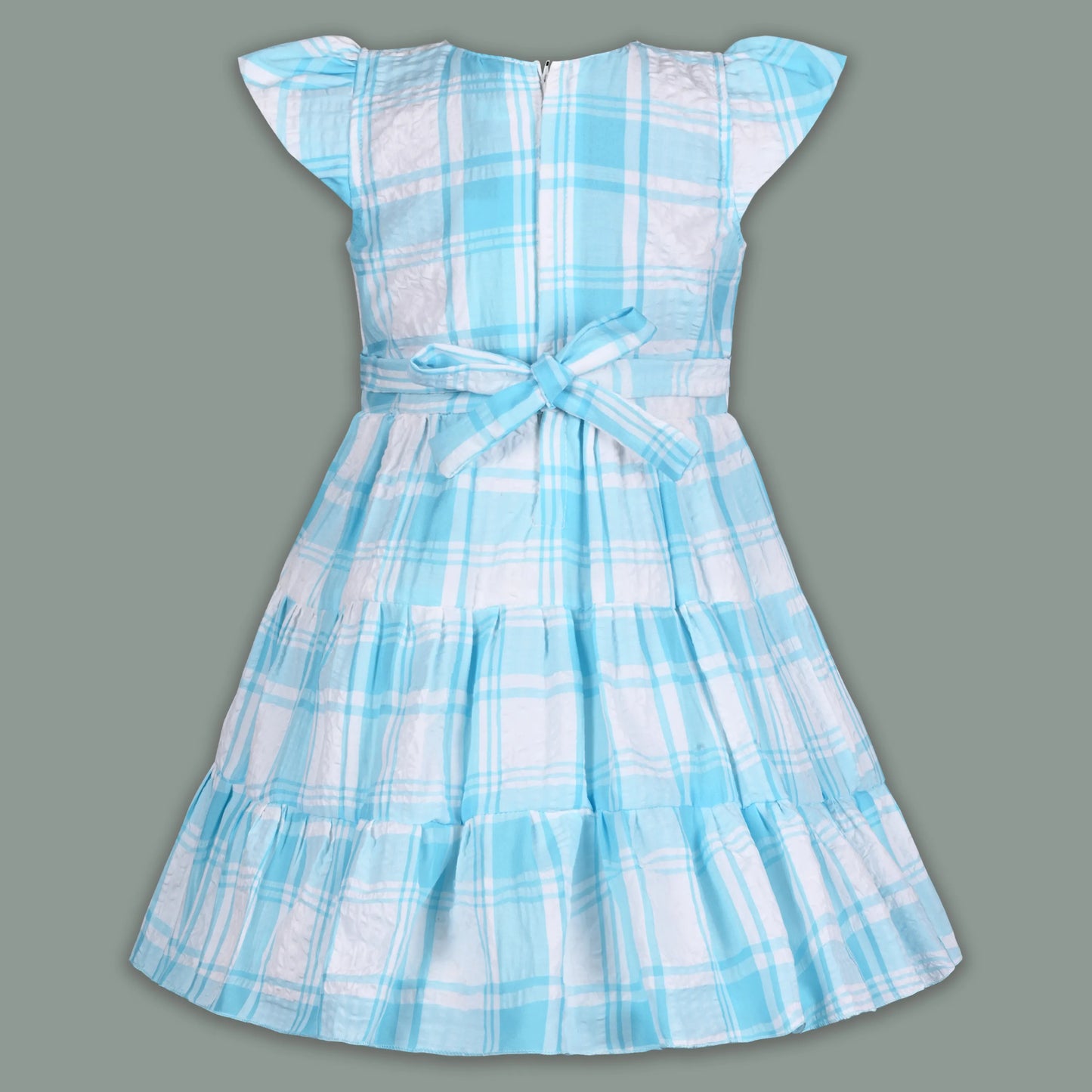Girls Cotton Checked Party Frock for Girls with Belt Detail