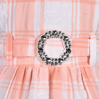 Girls Cotton Checked Party Frock for Girls with Belt Detail