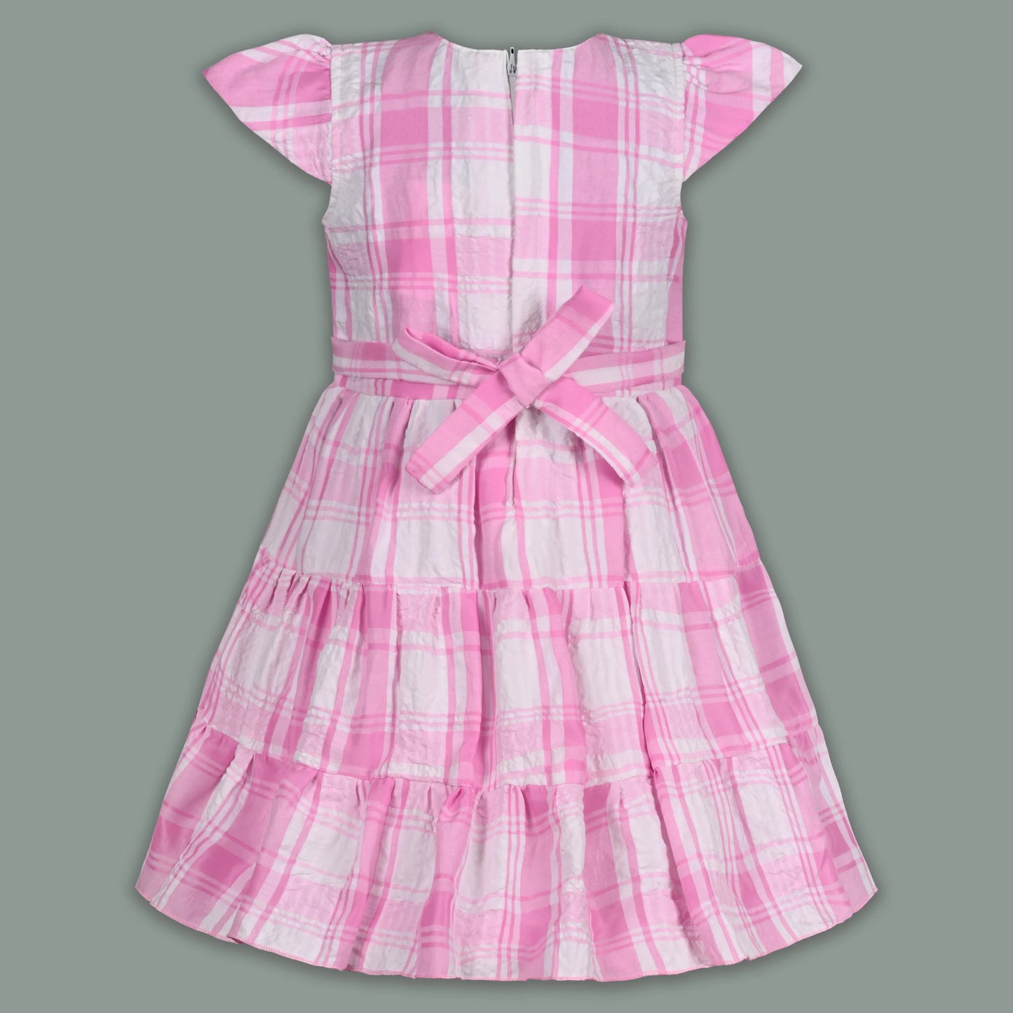 Girls Cotton Checked Party Frock for Girls with Belt Detail
