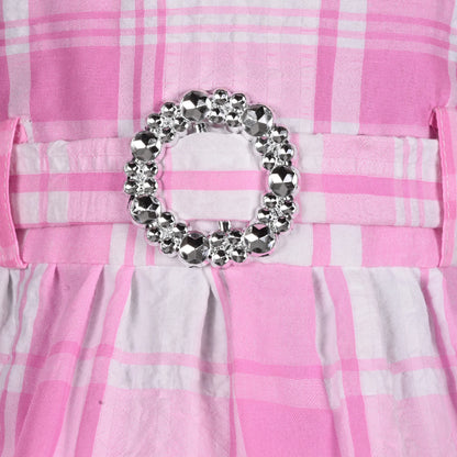 Girls Cotton Checked Party Frock for Girls with Belt Detail