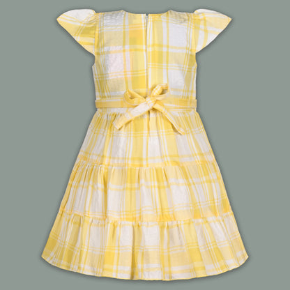 Girls Cotton Checked Party Frock for Girls with Belt Detail
