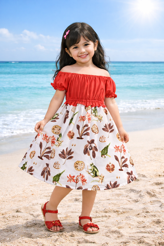 Girls Pure Cotton Floral Printed Summer Casual Dress
