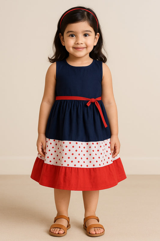 Girls Pure Cotton Polka Printed Summer Casual Dress