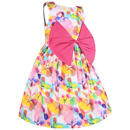 Girls Vibrant Floral Bow Summer Casual Dress