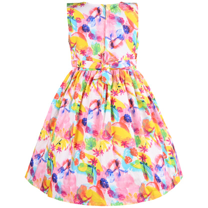 Girls Vibrant Floral Bow Summer Casual Dress