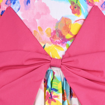Girls Vibrant Floral Bow Summer Casual Dress