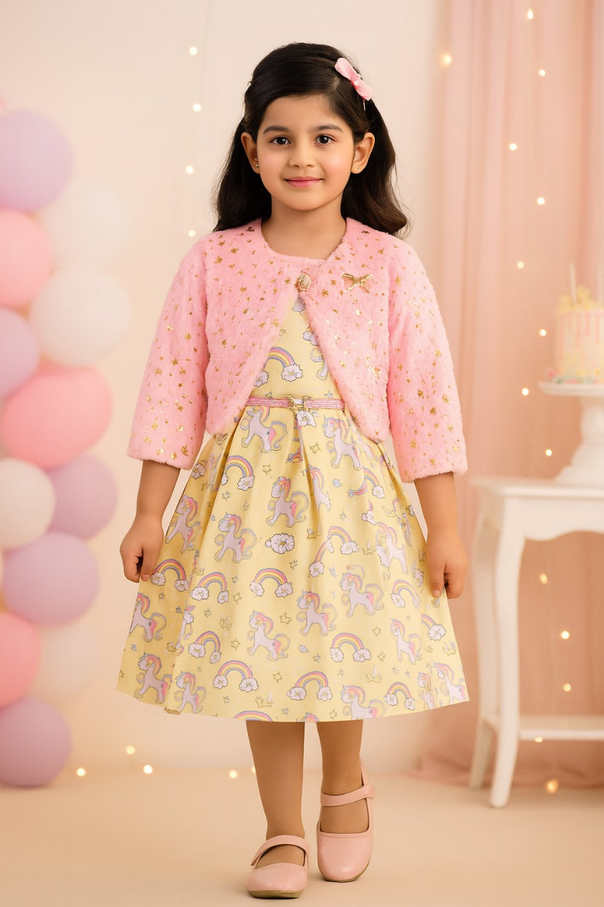 Girls Full Sleeve Animal Print A-Line Frock Dress