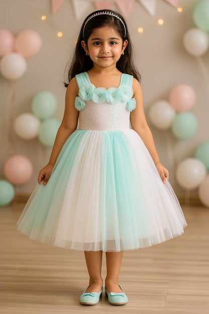 Girls Flower detailed Embellished Fit and Flare Dress