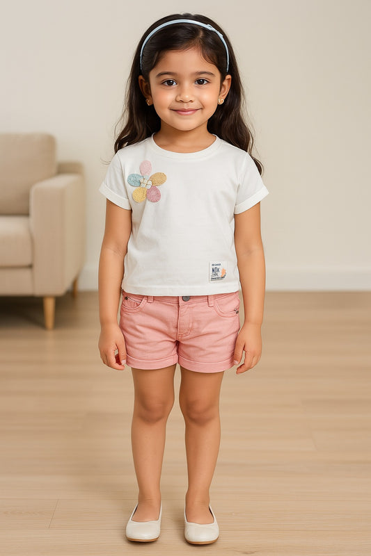 Girls Flower Designed T-Shirt