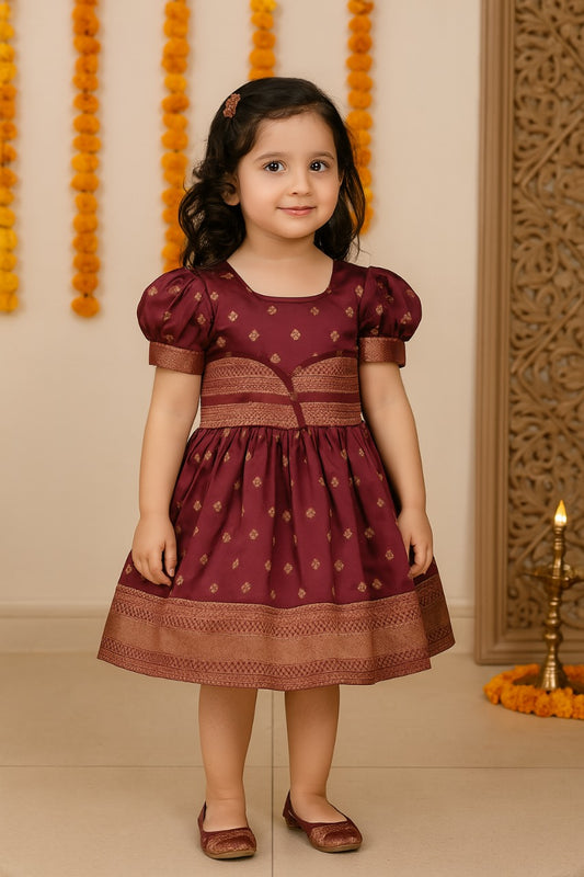 Girls Silk Pattu Pavadai Flare Ethnic Dress