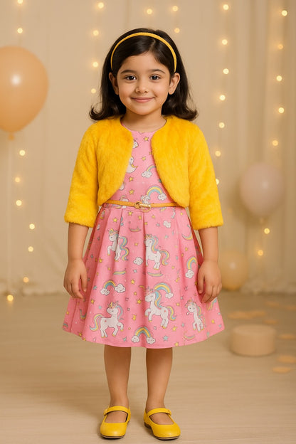 Girls Full Sleeve Animal Print A-Line Frock Dress