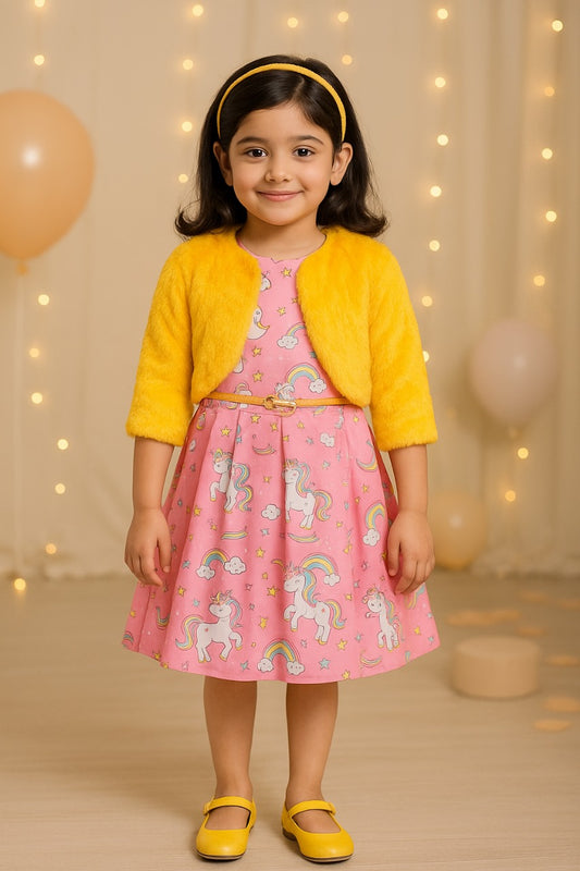 Girls Full Sleeve Animal Print A-Line Frock Dress