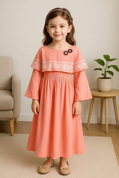 Girls Embroidered Bell Sleeve Fit and Flare Frock Dress