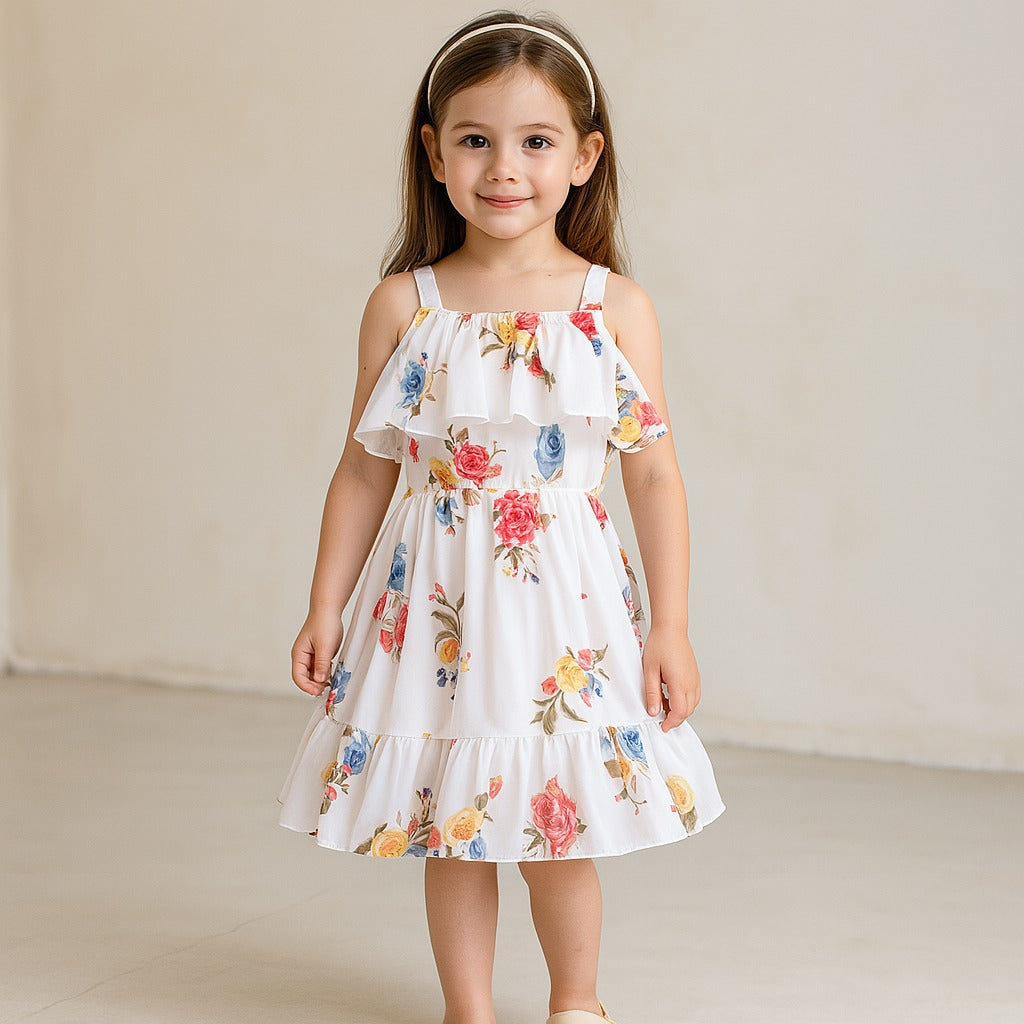 Girls Floral Print Fit and Flare Frock Dress