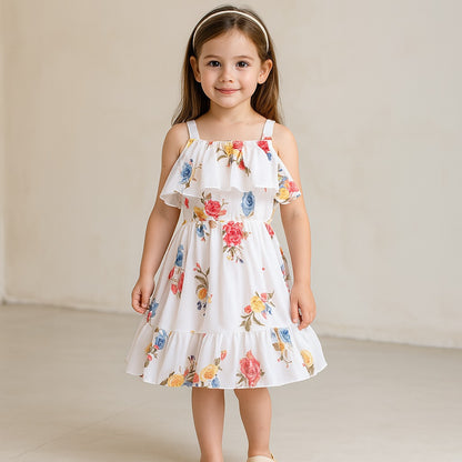 Girls Floral Print Fit and Flare Frock Dress