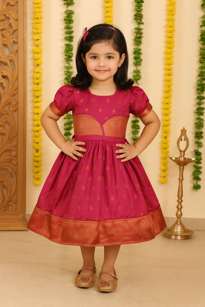 Girls Silk Pattu Pavadai Flare Ethnic Dress