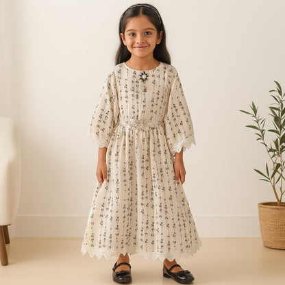 Girls Kaftan Style Casual Dress with Lace Embellishment fe3482