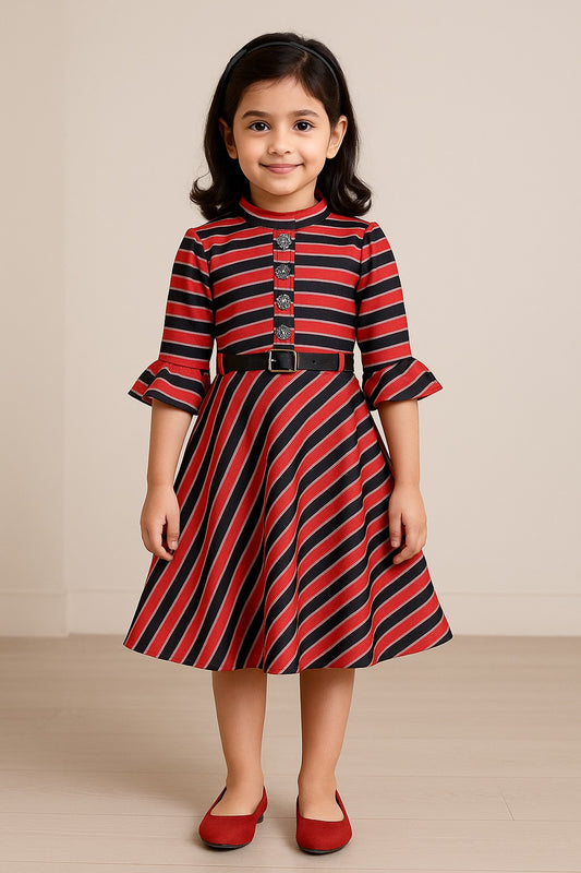 Girls A-line Striped Velvet Party dress