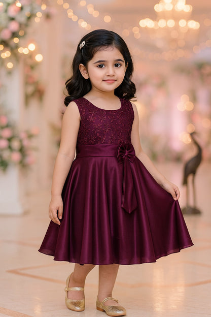 Girls Bow Embroidered Party Wear Dress