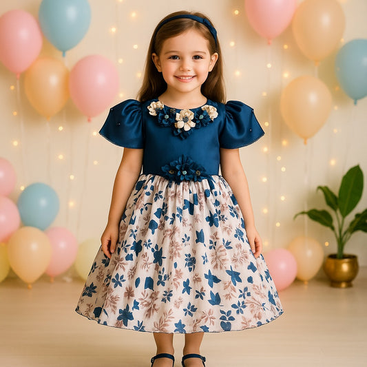 Girls Floral Embellished Printed Party Dress
