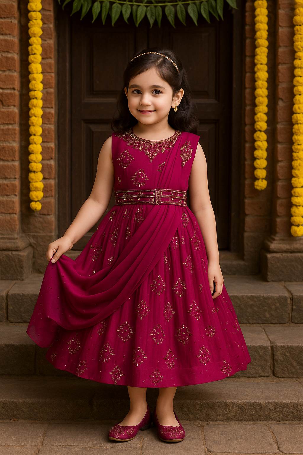 Girls Floral Print Fit and Flare Frock Dress