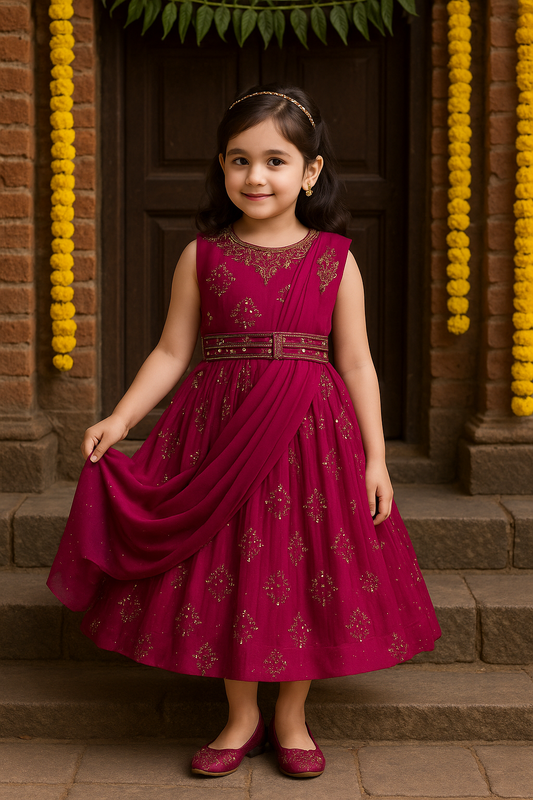 Girls Floral Print Fit and Flare Frock Dress