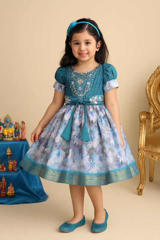 Girls Bead Embellished Zari Border Ethnic Dress