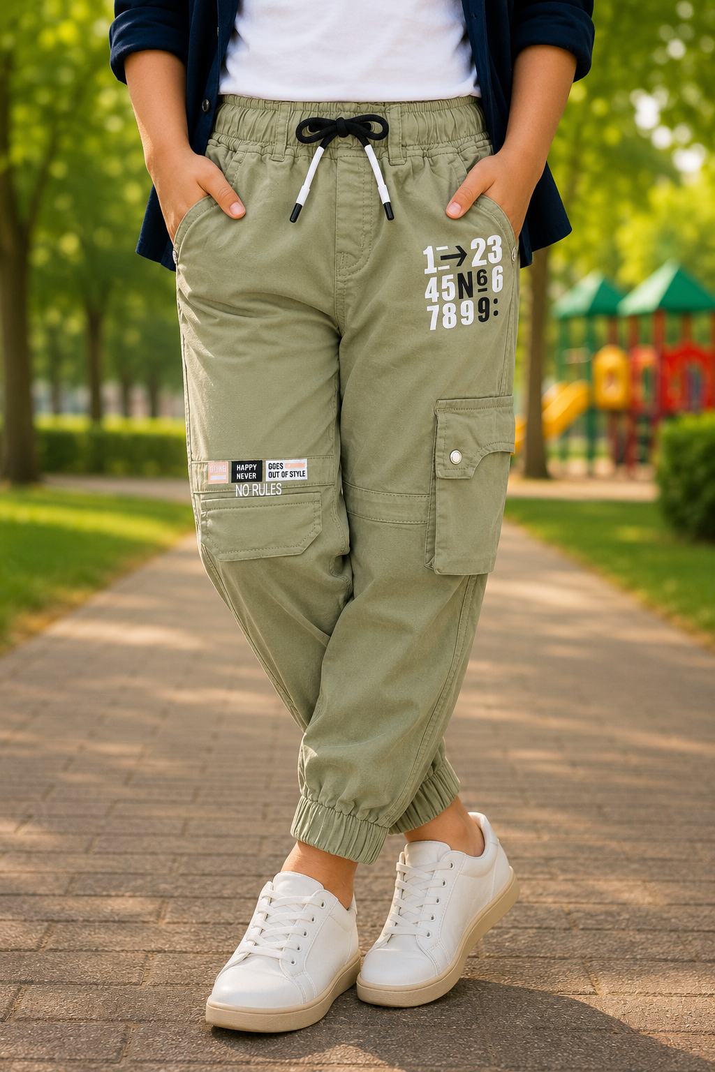 Boys Cotton Denim Cargo Joggers â€“ Printed Pants