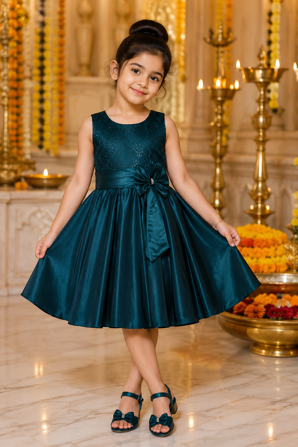 Girls Embroidered Bow Dress