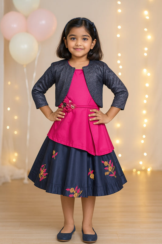 Girls Full Sleeve Embroidered A-Line Frock Dress