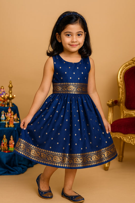 Girls Embellished Polka Dots Satin Ethnic Frock