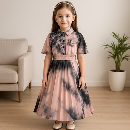 Girls Solid Cap Sleeve High Neck Fit and Flare Frock Dress