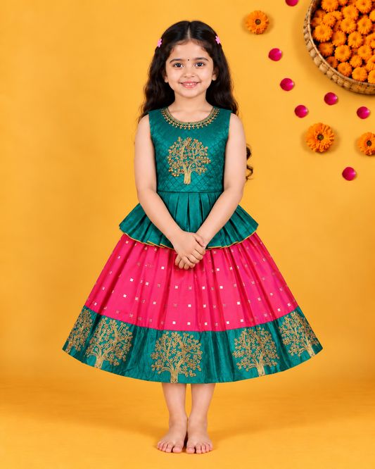 Girls Embroidered Sleeveless Fit and Flare Frock Dress