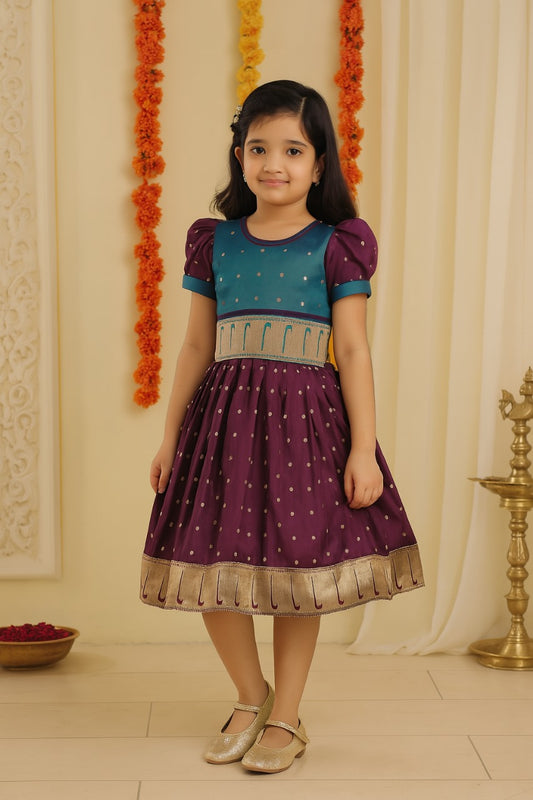 Girls Zari Border Ethnic Dress