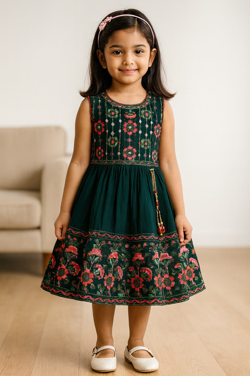 Girls Embroidered Fit and Flare Frock Dress