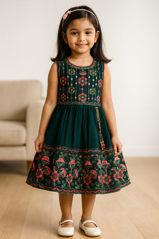 Girls Embroidered Fit and Flare Frock Dress