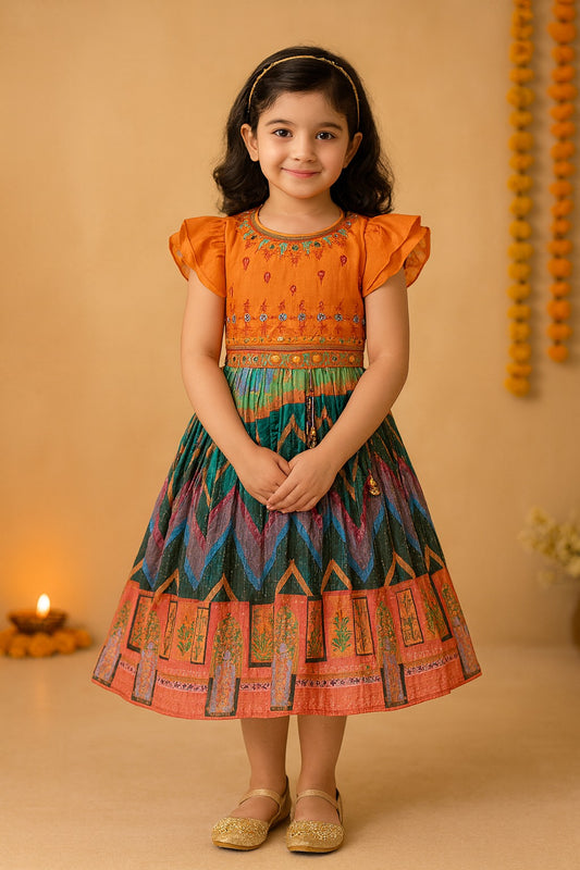 Girls Chevron Printed Ethnic Dress