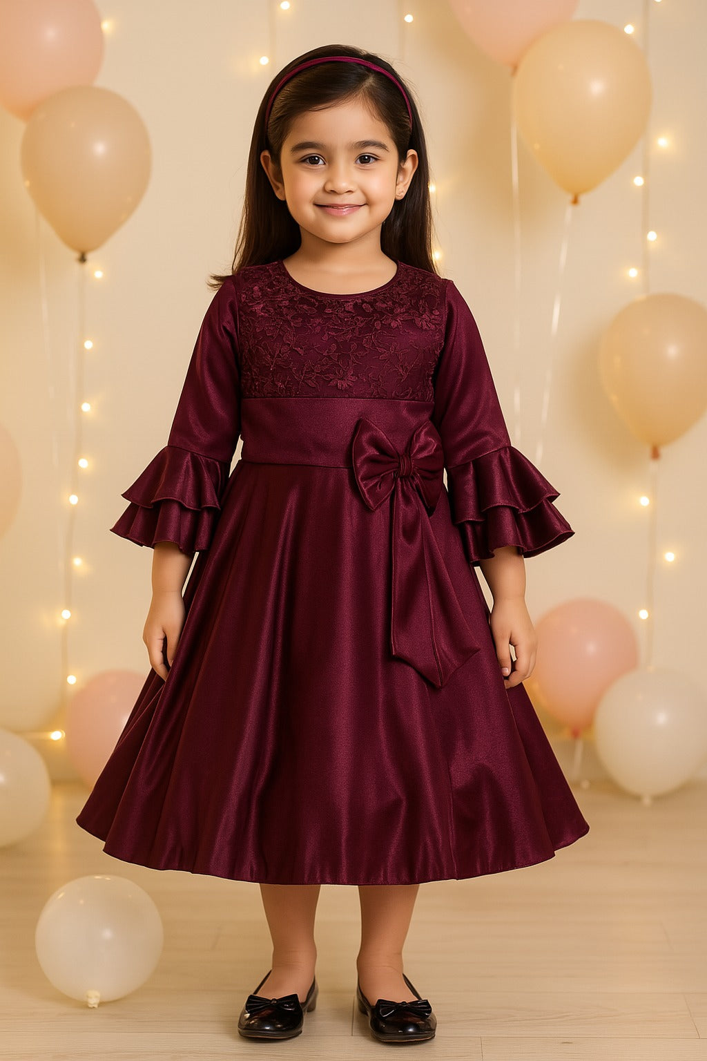 Girls Embroidered Bow Dress