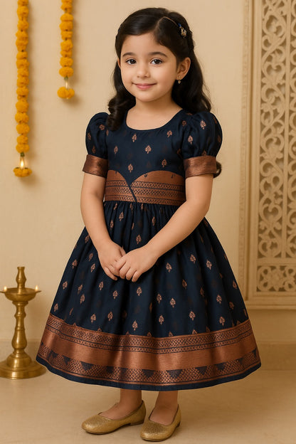 Girls Silk Pattu Pavadai Flare Ethnic Dress