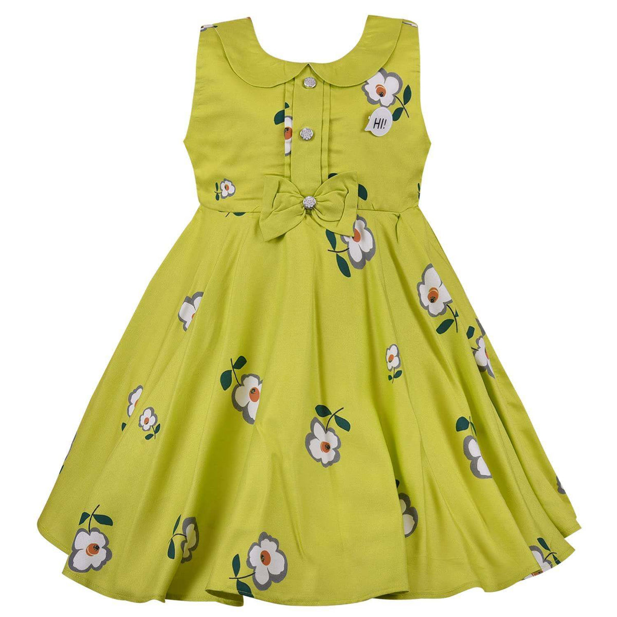 Girls Yellow Floral Peter Pan Collar Dress