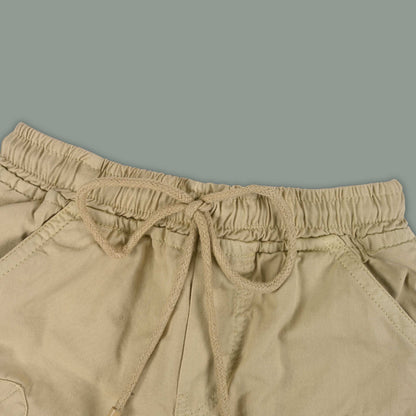 Boys Cotton Denim Cargo Shorts with Drawstring Waist