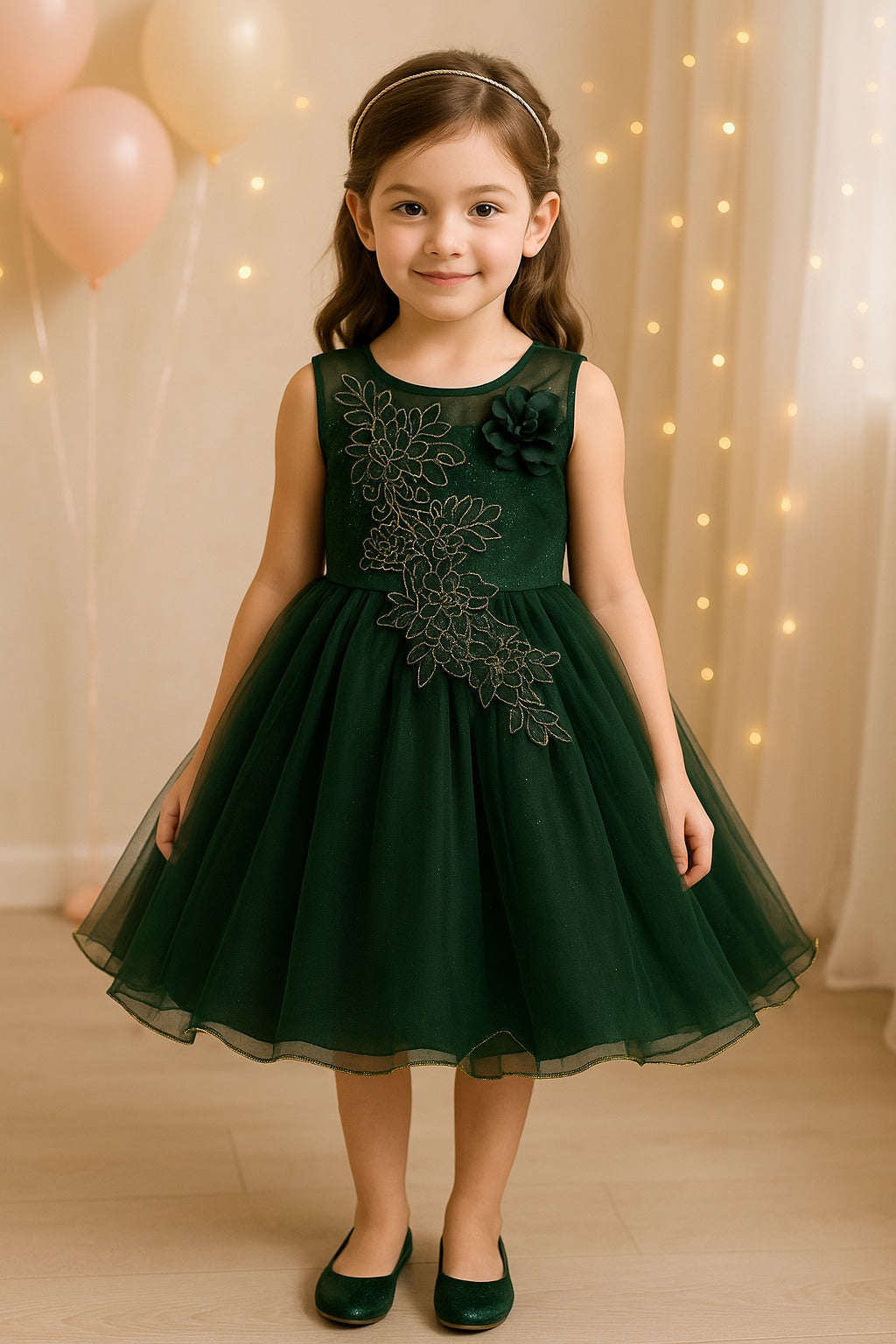 Wish Karo Baby Girl's A-Line Knee Length Dress(fe1051dgrn)