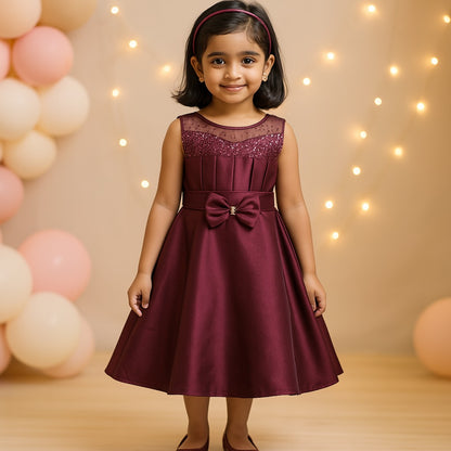 Girls Solid Fit and Flare Long Frock Dress
