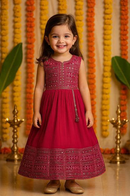 Girls Embellished Fit and Flare Sleeveless Full Length Frock Dress