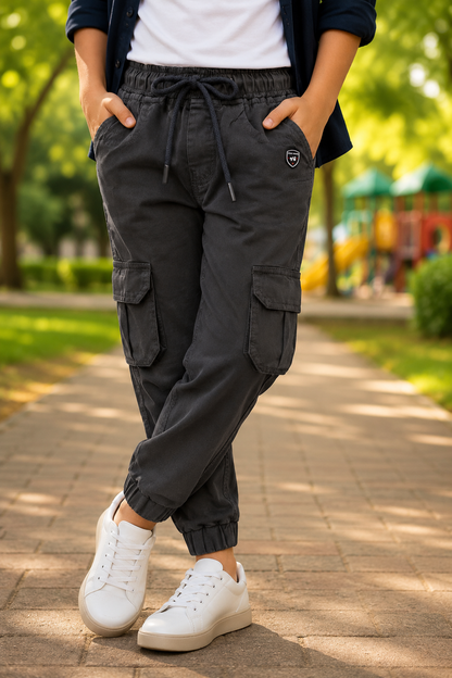 Boys Cotton Denim Cargo Joggers Soft & Stretchable Pants