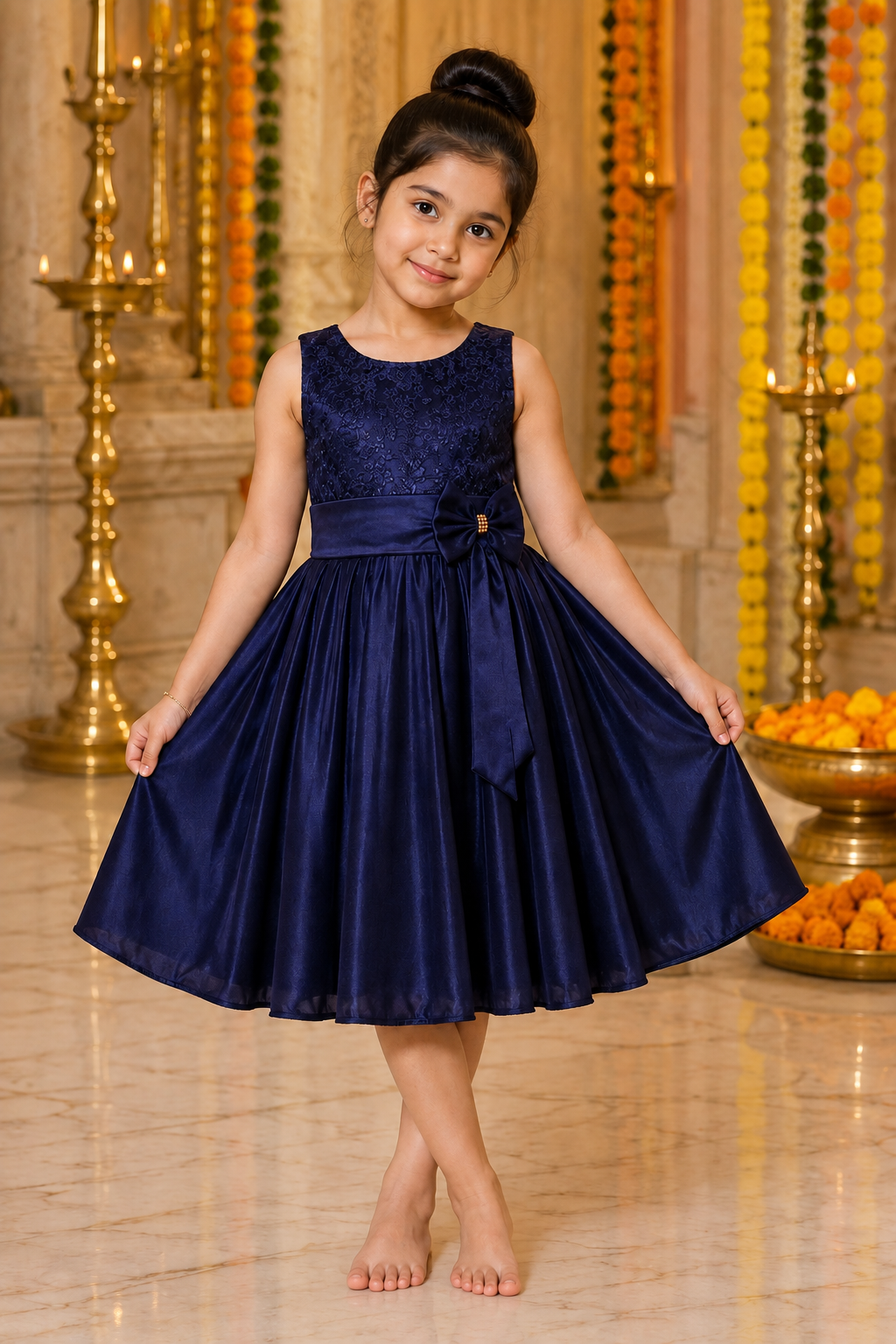 Girls Embroidered Bow Dress