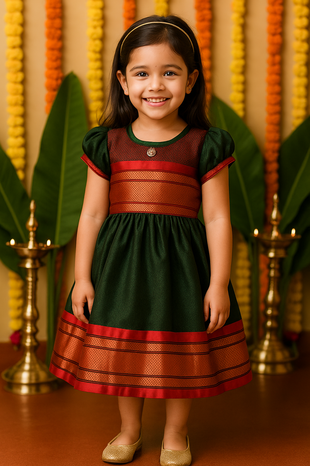 Girls Silk Traditional Zari Border Dress