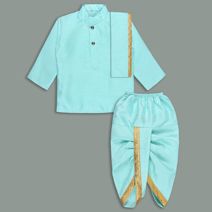 Boys Traditional Art Silk Kurta and Dhoti Set â€“ Gold Detailing