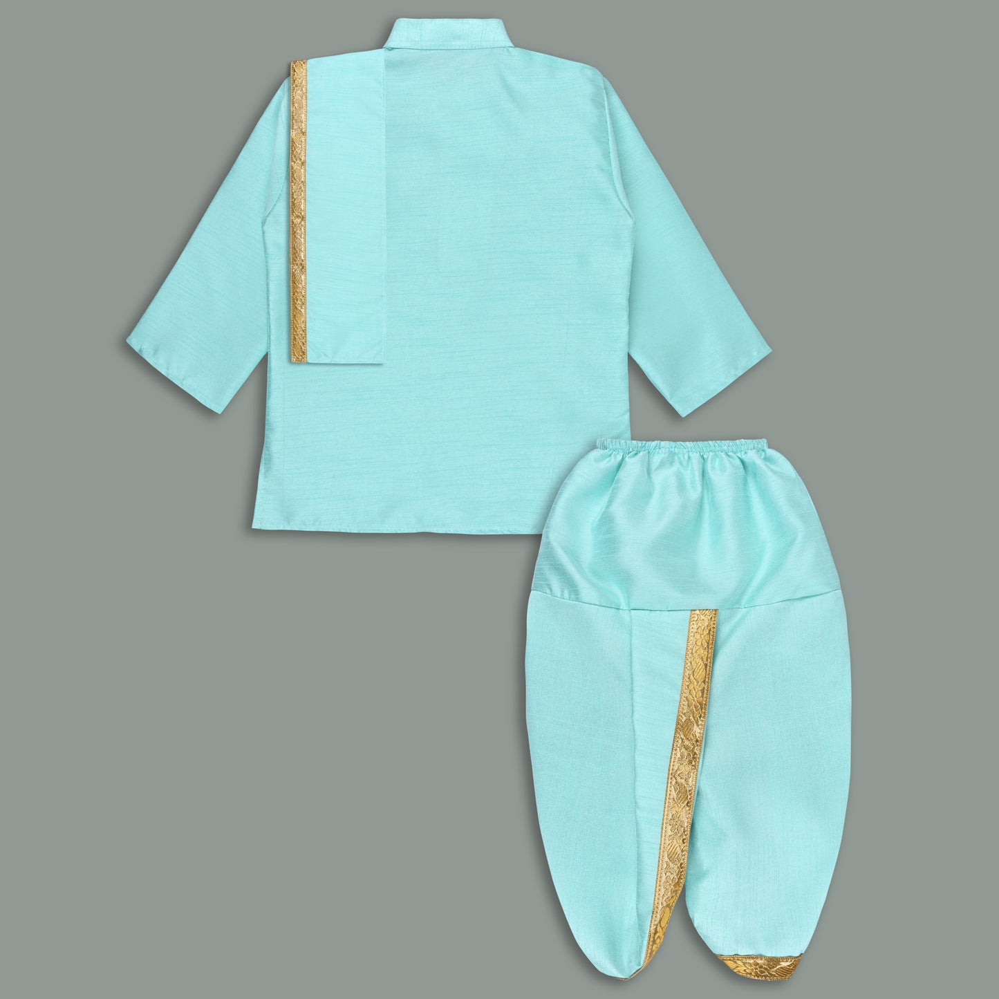 Boys Traditional Art Silk Kurta and Dhoti Set â€“ Gold Detailing