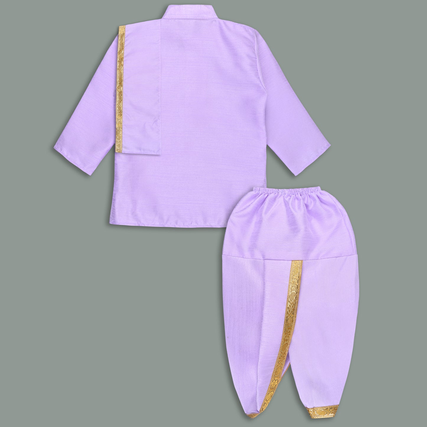 Boys Traditional Art Silk Kurta and Dhoti Set â€“ Gold Detailing